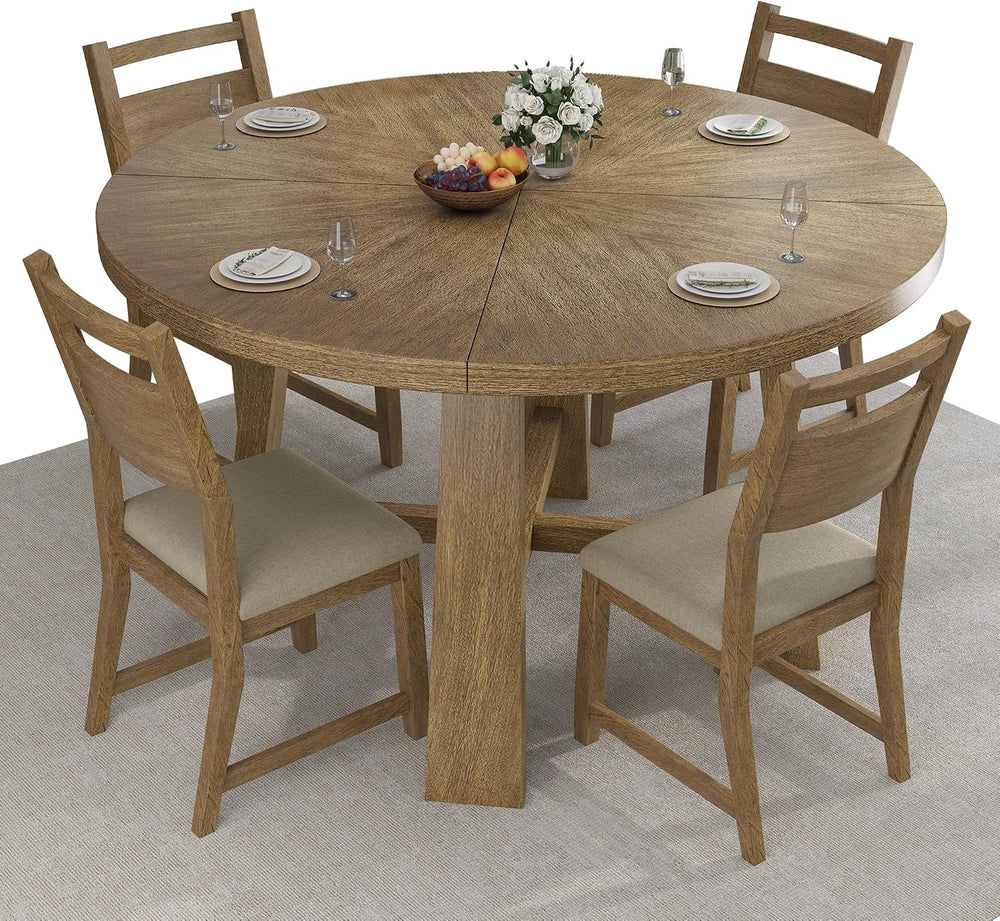 Jocisland Round Table Dining Set for 4, Solid Wood Mid-Century Mordern | Roun...
