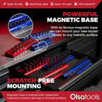 Olsa Tools Magnetic Socket Organizer | 3 Piece Socket Holder Kit | 1/2-Inch, 3/8-Inch, 1/4-Inch Drive | Metric Blue | Holds 75 Sockets | Professional-Grade