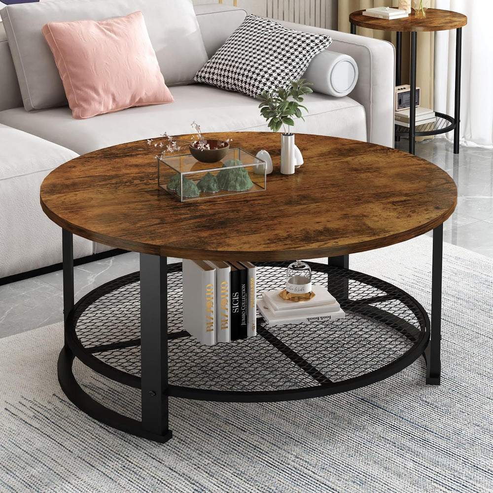 DKLGG 3-Piece Coffee Table and End Table Sets for Living Room, Round Coffee T...