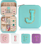Parima Travel Jewelry Box for Girls Women, Jewelry Organizer Box | Personalized Jewelry Boxes for Women Girls Jewelry Box | Necklace Earrings Ring Box - Letter J, Aqua Blue