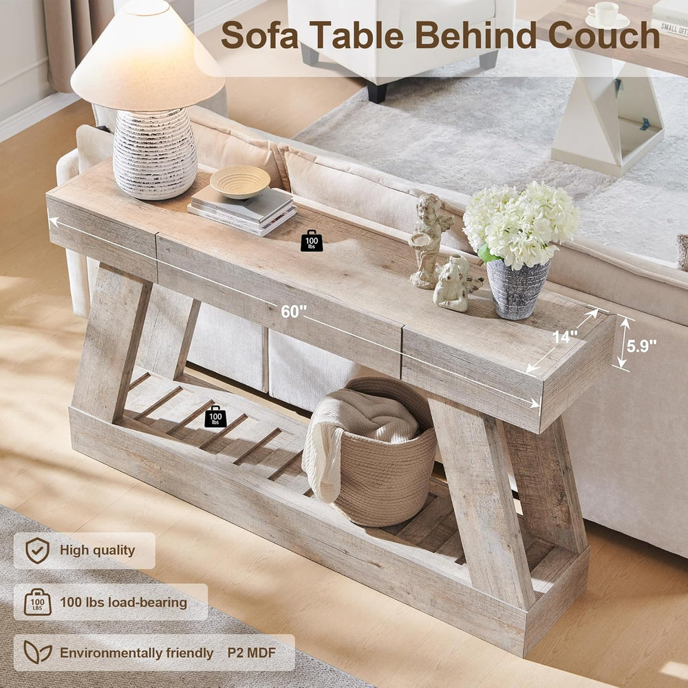 60" Entryway Table with Drawer, Wooden Hallway Table with Heavy Duty Base