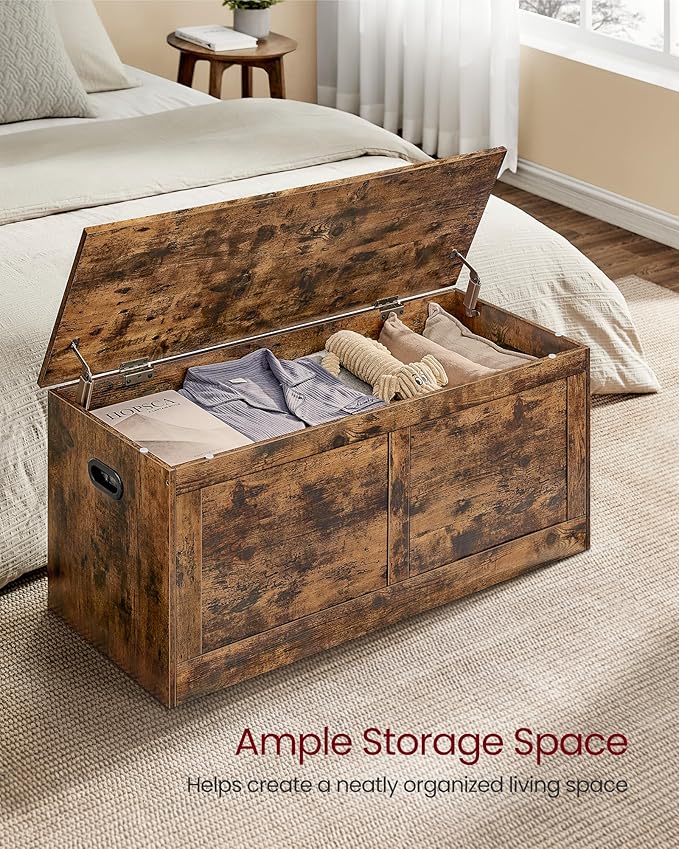 VASAGLE Storage Chest, Storage Trunk with 2 Safety Hinges, Storage Bench, Sho...