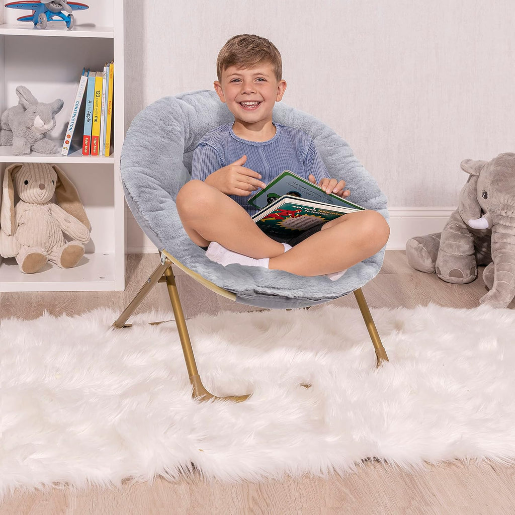 Milliard Mini Cozy Chair for Kids, Sensory Faux Fur Folding Saucer Chair for Toddlers, Grey