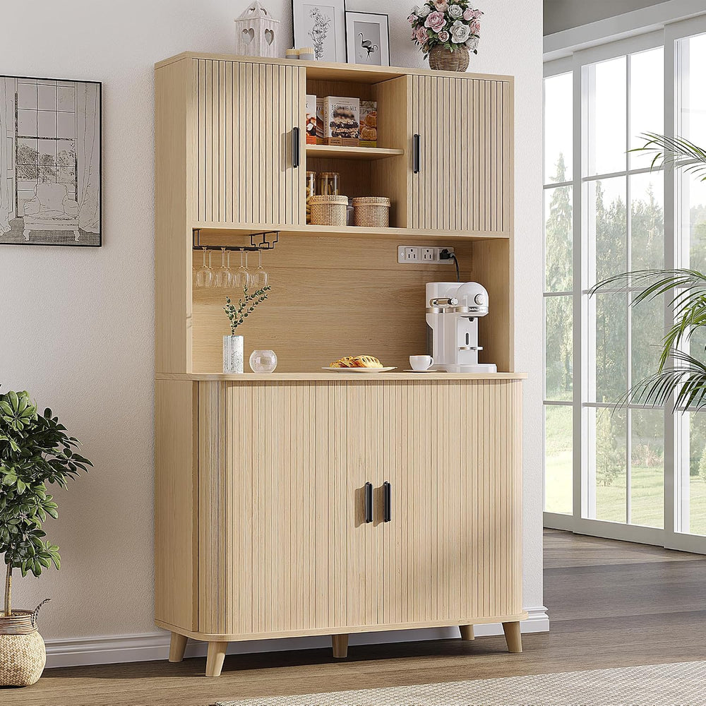 71'' Modern Kitchen Pantry Cabinet with Sliding Tambour Doors& Ad...
