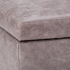 SIMPLIHOME Owen 34 inch Wide Mid Century Modern Rectangle Coffee Table Storage Ottoman in Distressed Grey Taupe Vegan Faux Leather, Assembled, for the Living Room, Entryway and Family Room