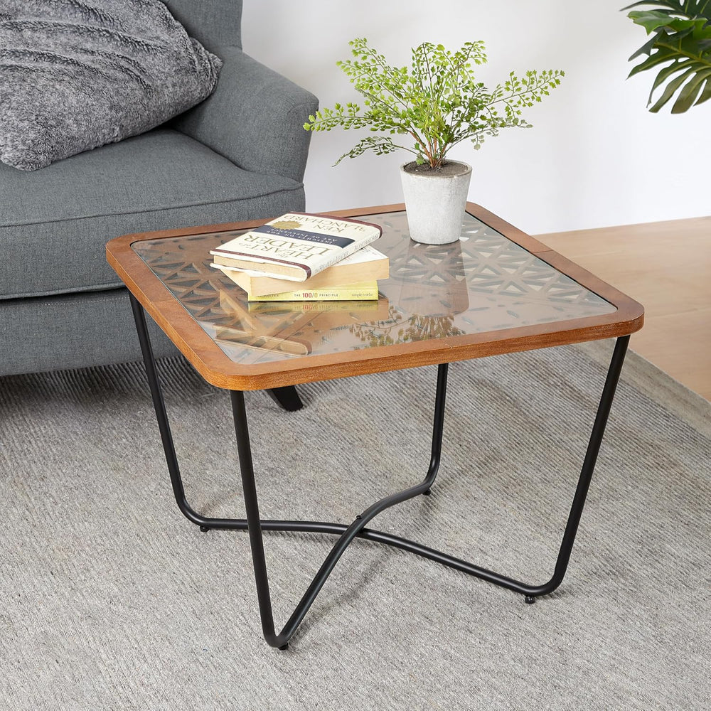 Christopher Knight Home Lyle Industrial Coffee Table with Geometric Glass Top...