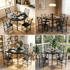 IRONCK Round Dining Table Set for 4, Extendable Kitchen Table with 4 Chairs, 44.5" Drop Leaf Desk, Folding for Small Space, Apartment, Black