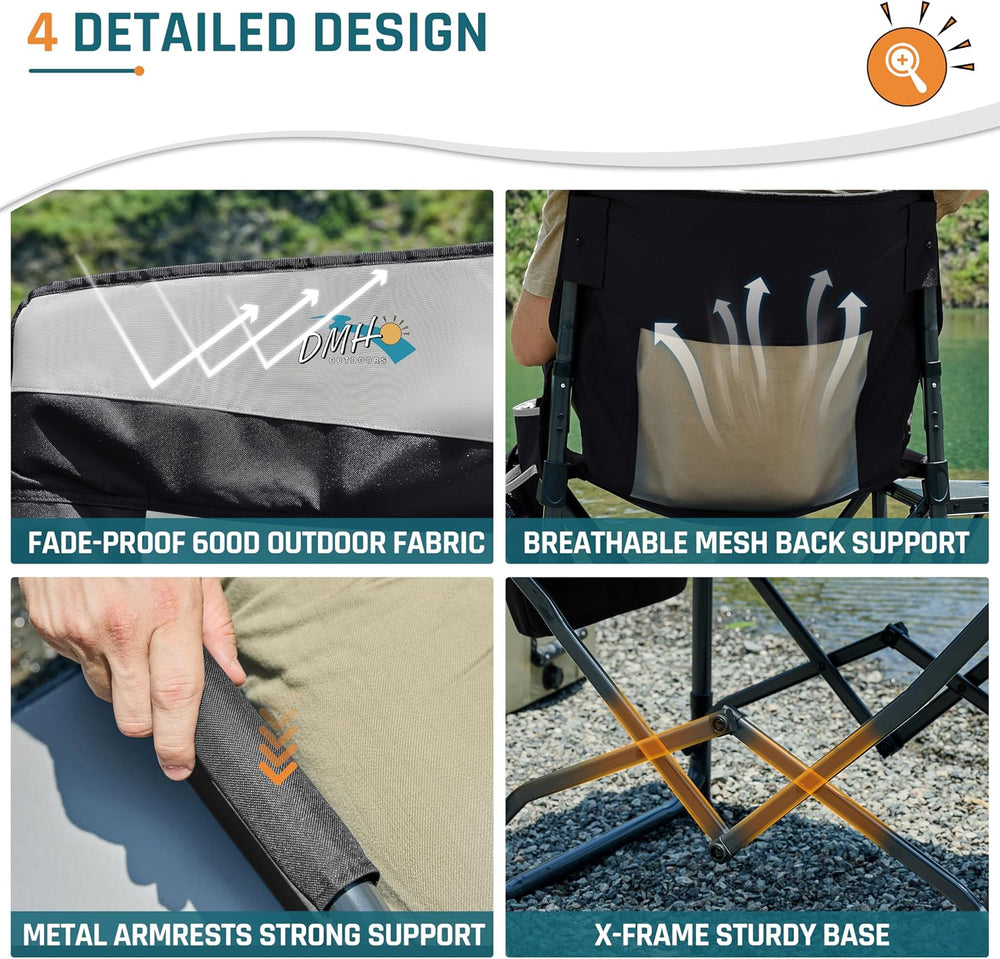 DMH OUTDOORS Camping Directors Chair with Side Table & Breeze Mesh Backre...