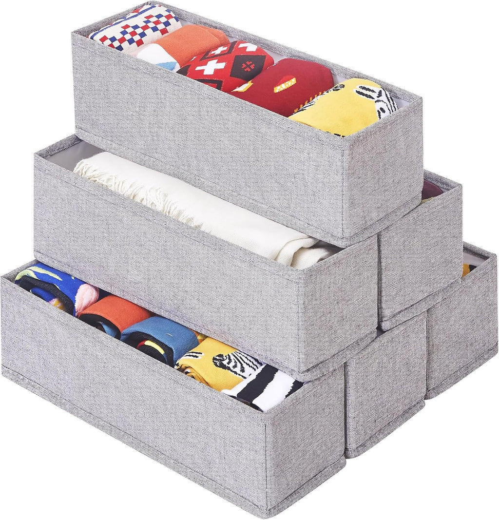 MURRI&MURRDI Mini Foldable Clothes Drawer Organizer 6 Pcs, Narrow Fabric Drawer Organizer for Nursery, Small Dresser Storage Bins for Clothing Sock Underwear Bra Belt Tie Scarves, Gray