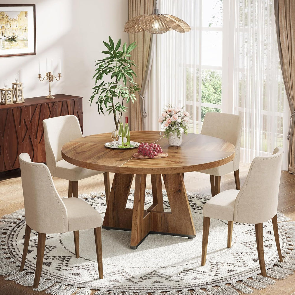 Tribesigns Farmhouse Dining Table, 47 Inch Round Dinner Table for 4, Rustic R...