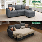 HONBAY Modular Sectional Sleeper Sofa with Pull Out Bed, L Shaped Sofa with Storage, Modular Sectional Couches for Living Room, Bluish Grey