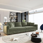 KEIKI 102.4" Sectional Couches, Modern Comfy Upholstered Sofa Cloud Couch, Deep Seat 4 Seat Sofa Set with Soft Pillows and Movable Ottoman for Living Room, Apartment, Office, Green