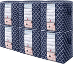 WISELIFE Storage Bags 6 Pack/100L Large Blanket Clothes Organization and Storage Containers for Comforters,Bedding, Foldable Organizer with Reinforced Handle, Clear Window, Sturdy Zippers,Blue