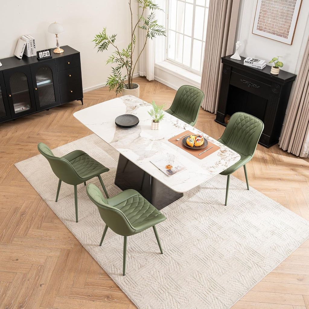 YOUNIKE Dining Chairs Set of 2 Kitchen & Dining Room Chairs Modern Green | Faux leather waterproof, comfortable accent side chairs with upholstered back and metal legs, easy to clean assemble; 300lb