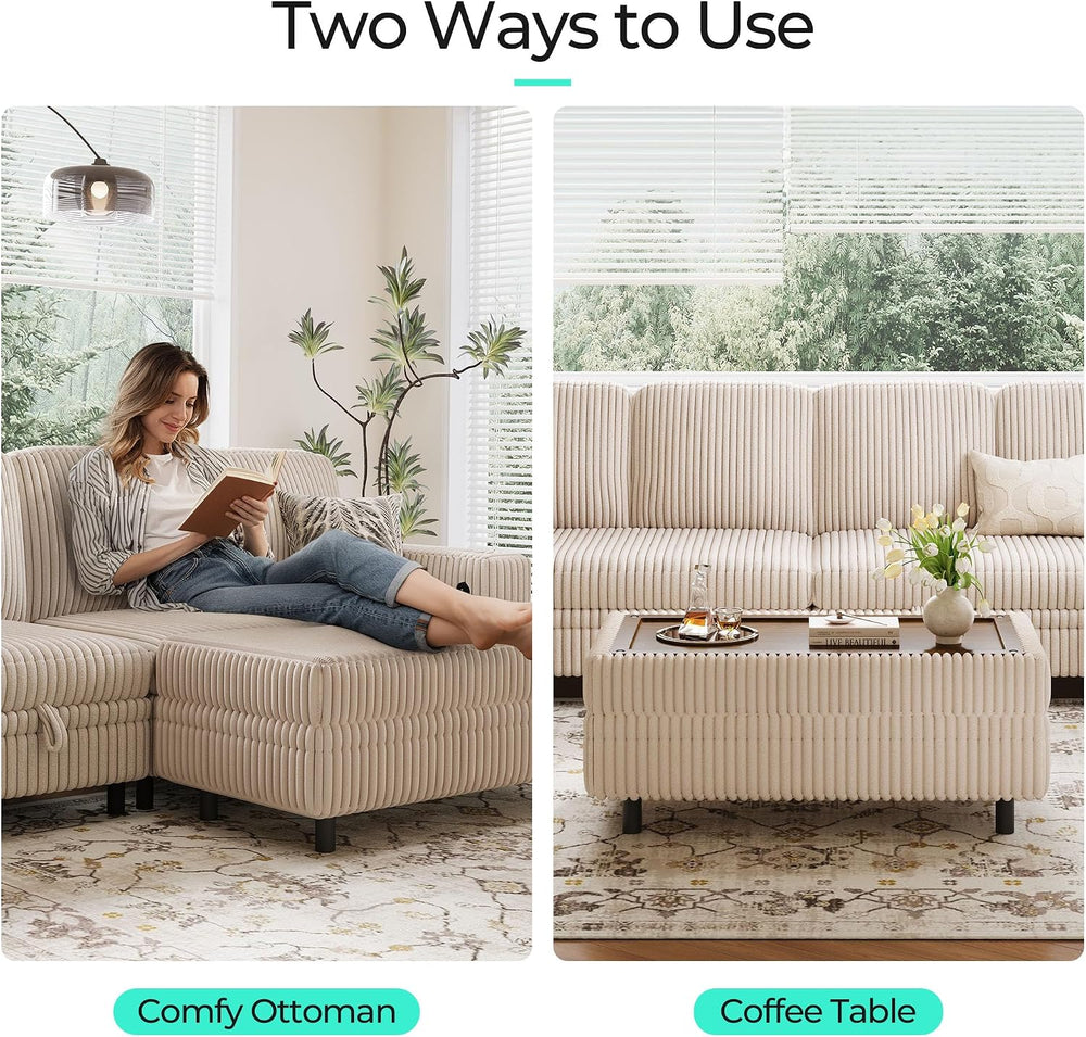 LINSY HOME Storage Ottoman Bench, 40" Convertible Coffee Table Plush Cor...