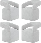 Upholstered Dining Chairs with Casters, Modern Barrel Side Armchair with Rollers for Dining Room, Bedroom, Kitchen, Reading Room, Light Gary, Set of 4