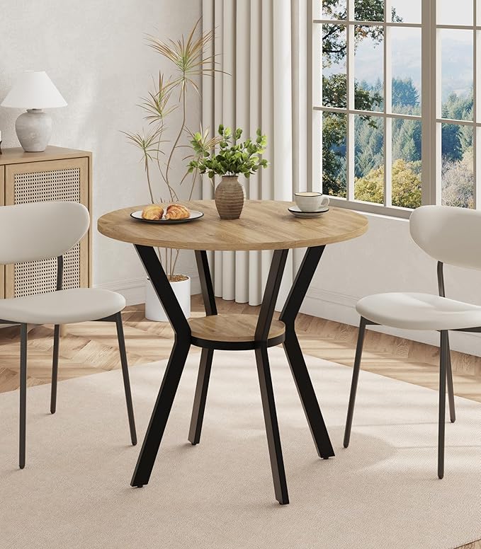 Round Kitchen Tables for 2-4, 31.5" Small Dining Tables with Storage, Ru...
