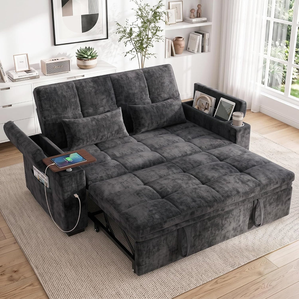 Dreamzie 65'' Convertible Sleeper Sofa Bed with Swivel Side Table, Ch...