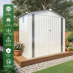 Metal Storage Shed, 6X3.6 FT Lockable Outdoor Tool Shed with Air Vent and Clear Windows, Galvanized Steel Garden Shed for Backyard, Patio, Garden, Bike Storage or Outdoor Use, White