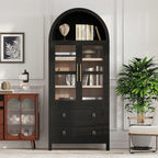 LUMISOL Tall Kitchen Pantry Cabinet with 2 Large Drawers, 71" Arched Storage Cabinet with Adjustable Shelves & Glass Door, Farmhouse Kitchen Hutch with Top Shelf for Living Room Dining Room, Black