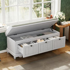 Merax Classic Storage Bench with Cushioned Seat and Three Drawers for Entryway & Living Room & Bedroom, Light Gray