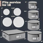 Hard Shell China Storage Containers 5-Piece Set Moving Boxes for Dinnerware, Glasses, Plates, Mugs and Saucers Sturdy Dish Organizer with Dividers for Seasonal Storage - Service for 12 - Gray