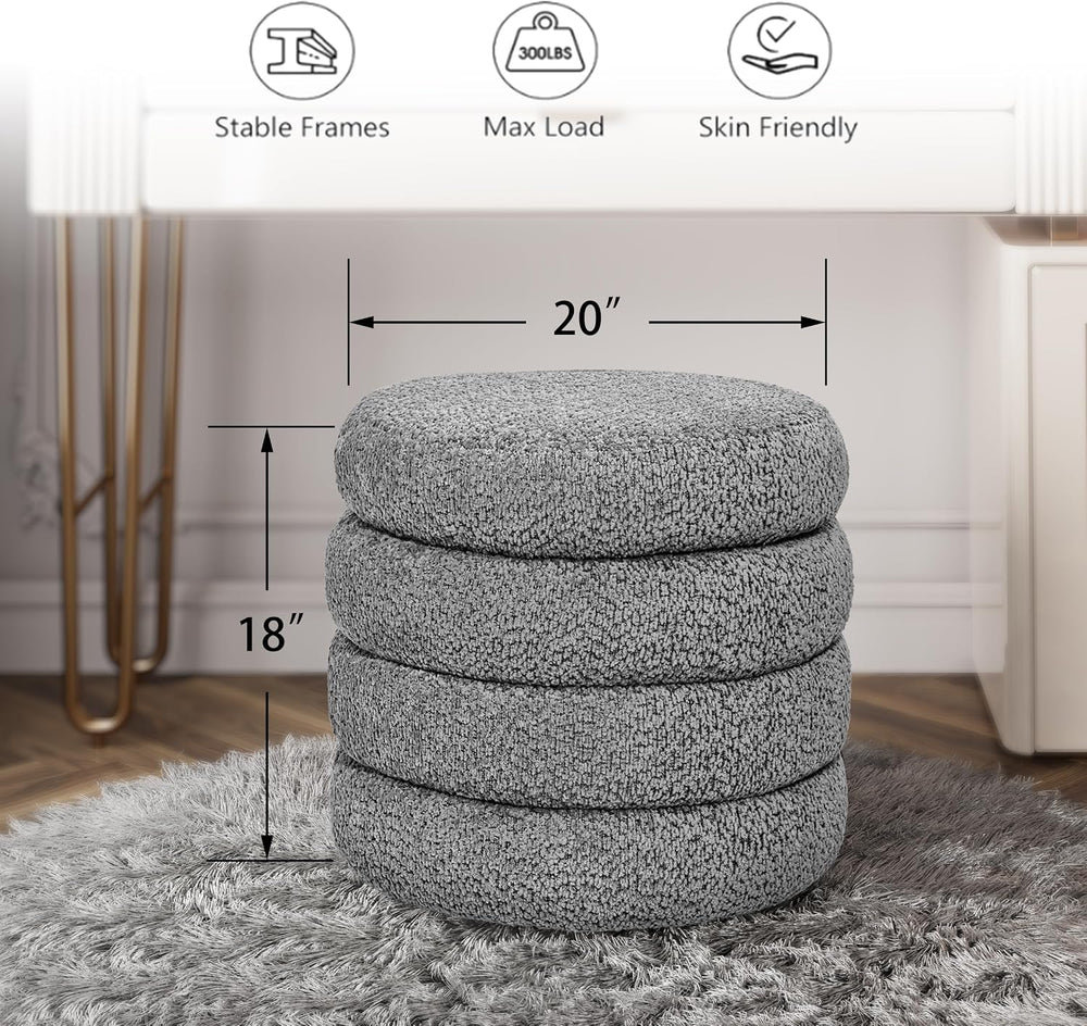 allamazing Storage Ottoman, Round Ottoman with Storage, Vanity Stool Foot Res...