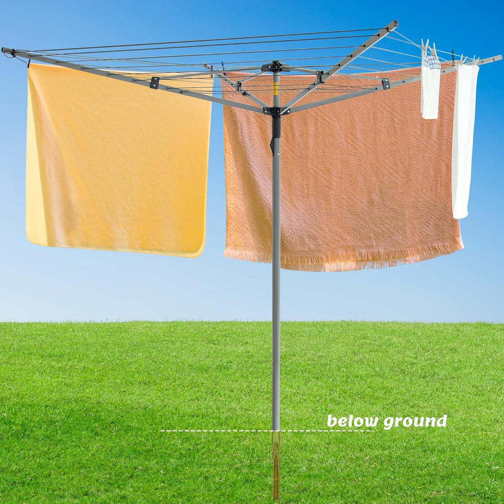 JS HANGER Collapsible 4-arm Rotary Outdoor Umbrella Drying Rack Metal Clothes Dryer Clothesline with 131ft Drying Space