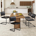 Cantilever Dining Chairs Set of 4, Mid Century Modern Dining Chairs with Black Metal Legs, Upholstered Leather Kitchen Chairs, Armless Cantilever Chair for Kitchen & Living Room, Black