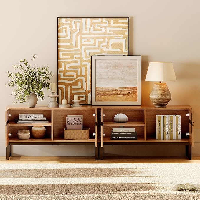 WAMPAT Modern TV Stand for TVs Up to 75 Inch, 2-in-1 Entertainment Center Media Console with Storage Cabinets, TV Console for Living Room, Mocha