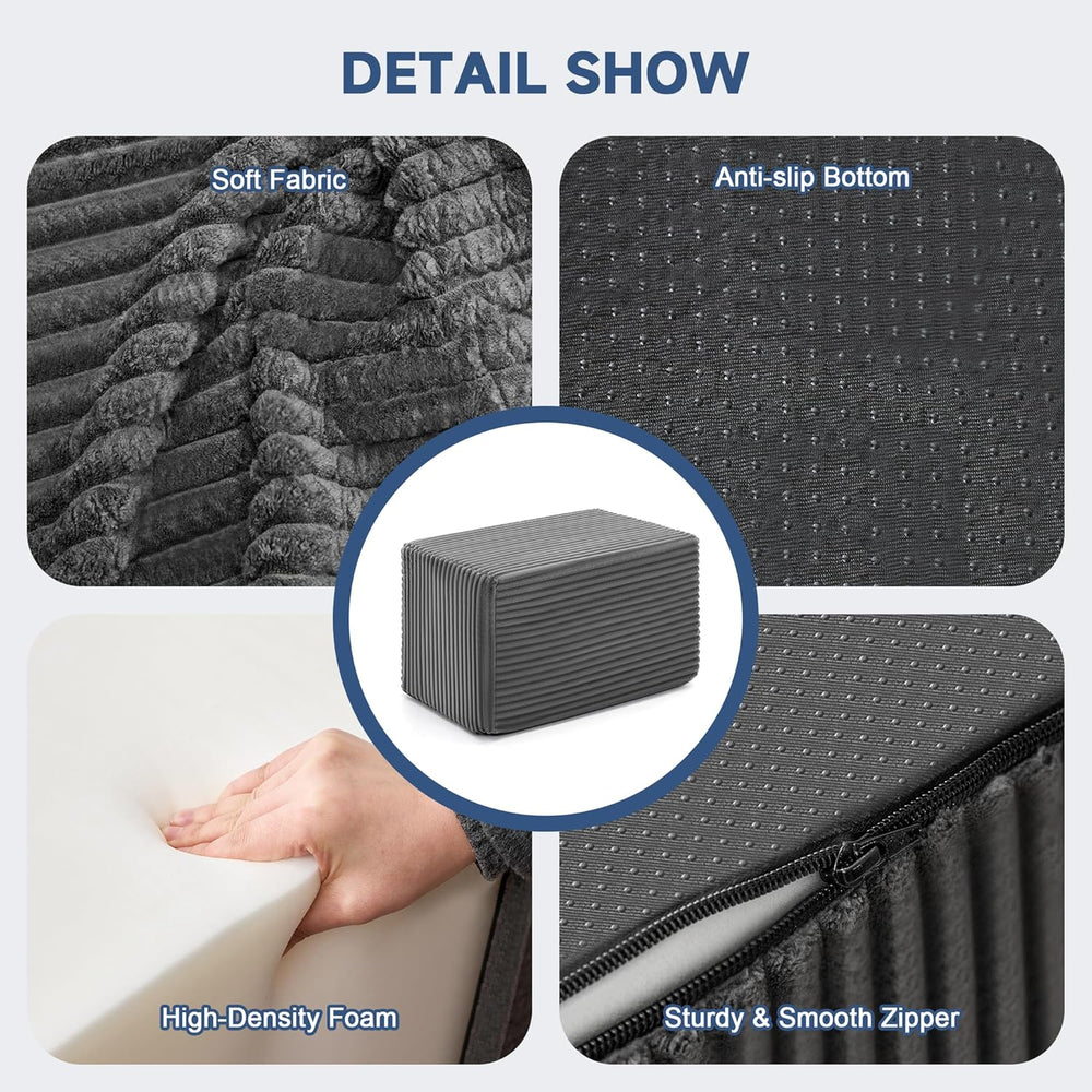 Rectangular Stuffed Pouf Ottoman Foot Rest, Corduroy Floor Pouf with Foam Chu...