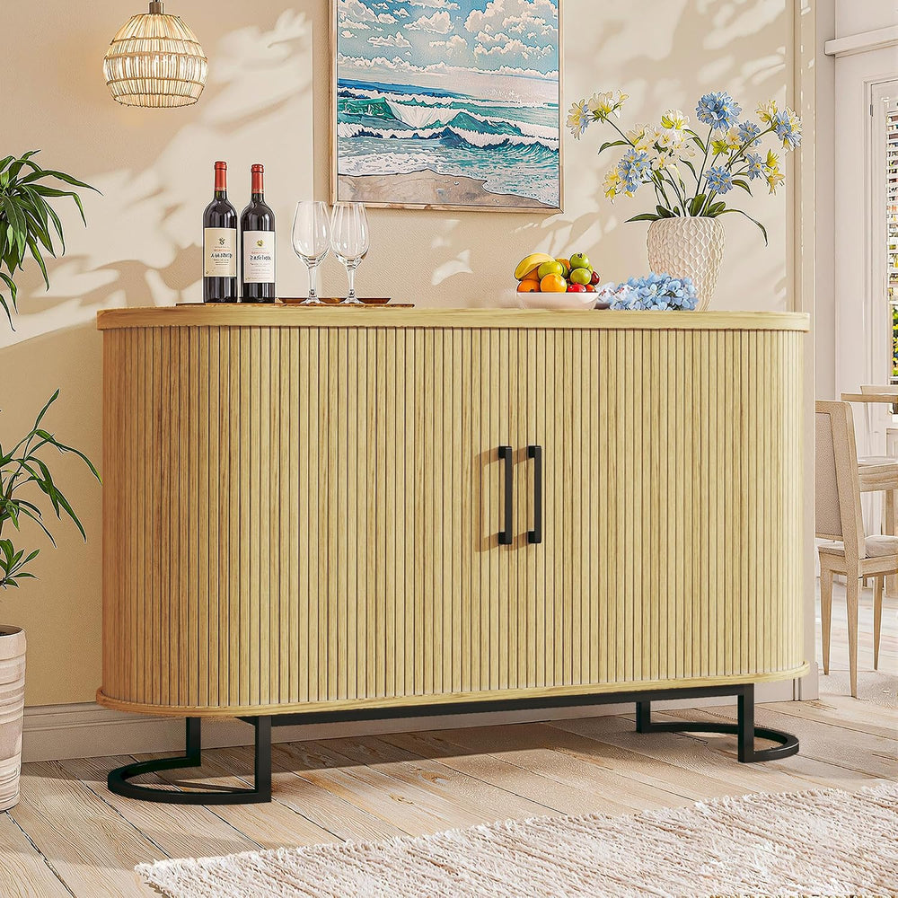 HUAHUU Sideboard Buffet Cabinet with Storage, 47" Fluted Tambour, Adjust...