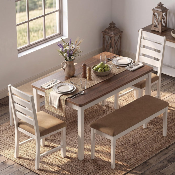 ROCSUMOO 5-Piece Dining Table and Chair Set with 2 Chairs & 2 Benches,Brown