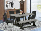East West Furniture V696DR124-6 6 Piece Kitchen Table Set Contains a Rectangle Dining Table with V-Legs and 4 Black Color Linen Fabric Parson Chairs with a Bench, 36x60 Inch, Multi-Color