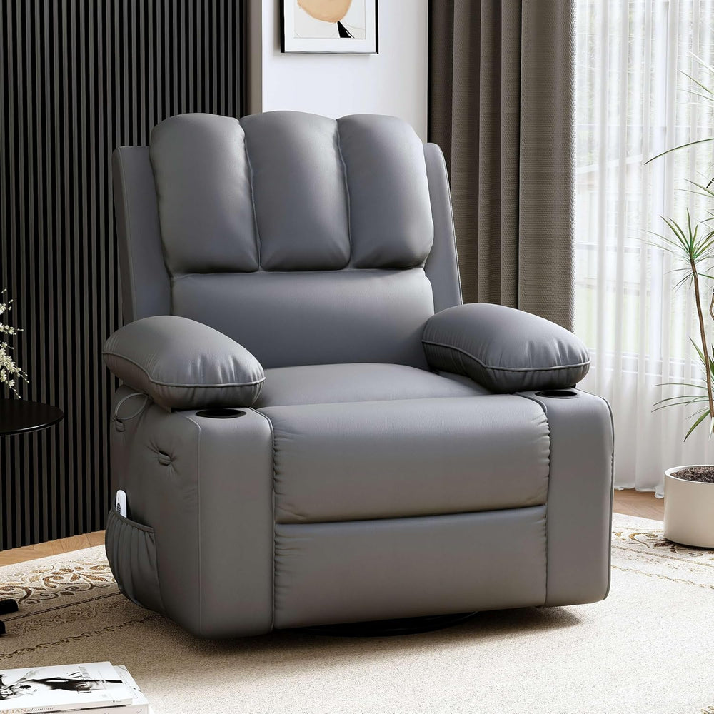 GarveeHome Leather Recliner Chair - Heat and Massage, Swivel Rocker Manual Re...