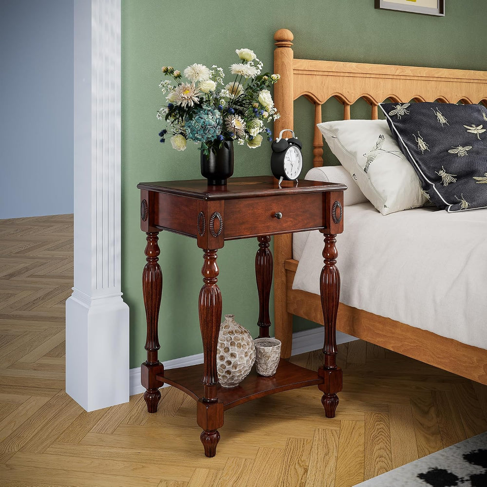Narrow End Side Table with Drawer and Storage Shelf Set of 2, Sofa Beside Tab...
