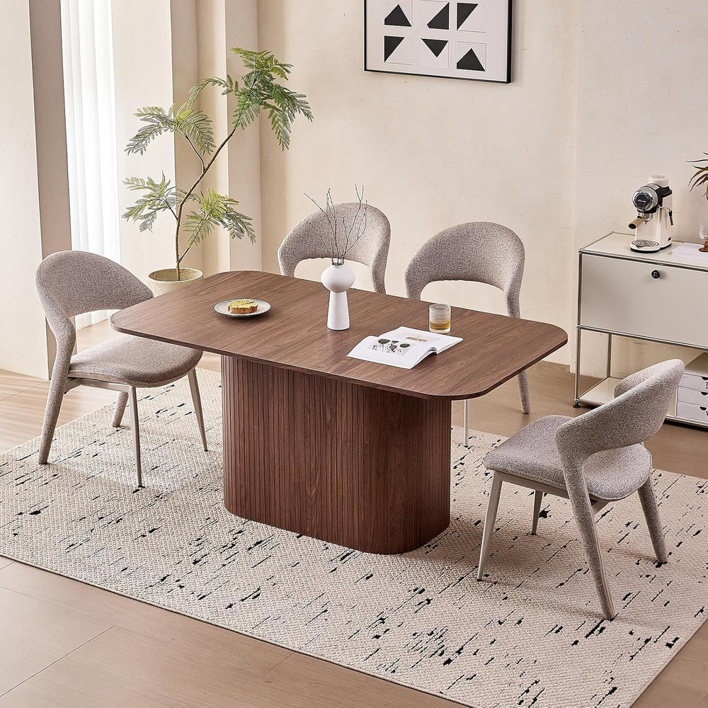 63" Large Dining Table for 4 6, [Rounded Corners] [Grooved Pedestal Base...