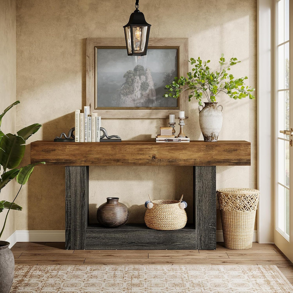 Tribesigns 63-Inch Long Console Table, 2-Tier Entryway Table Sofa Table with ...