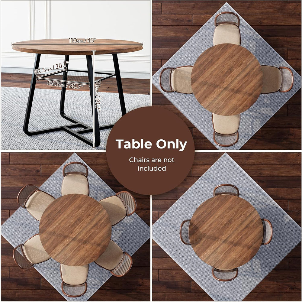 Round Dining Table for 4 People, 43.3 Inches Dining Room Table with Metal Bas...