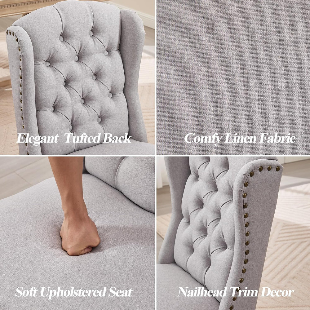 Parsons Dining Chairs Set of 2, Farmhouse High Back Chairs | Tufted Linen Uph...