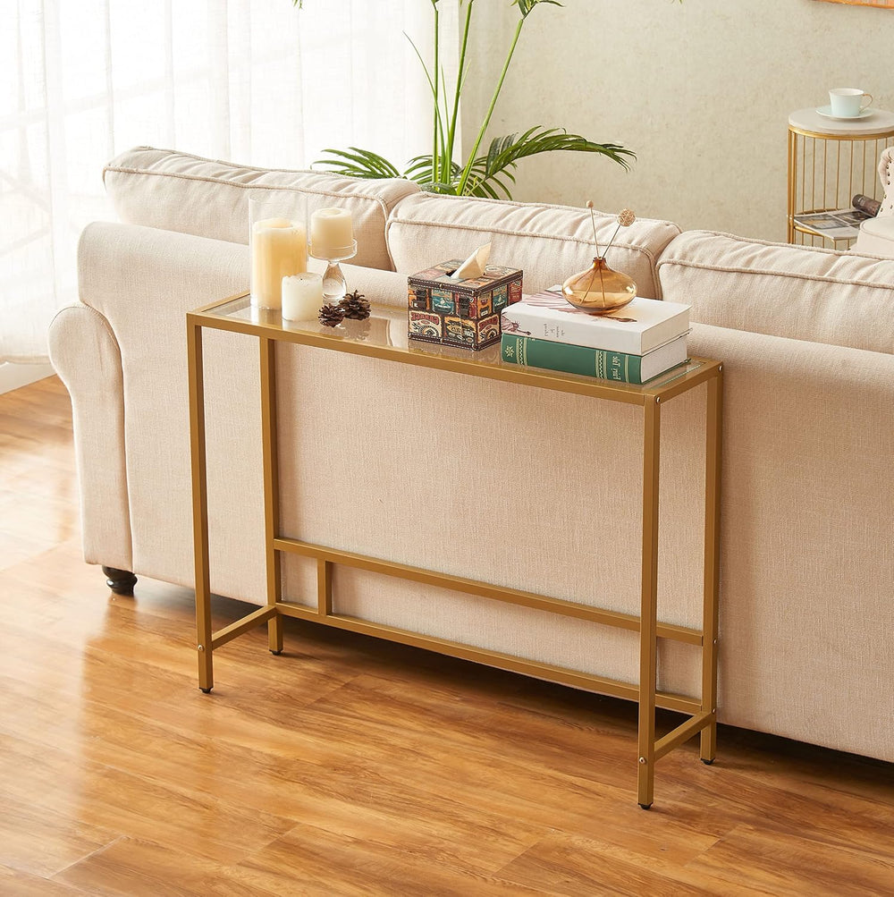 MAJARO Small Modern Console Table for Entryway, Tempered Glass with Metal Fra...