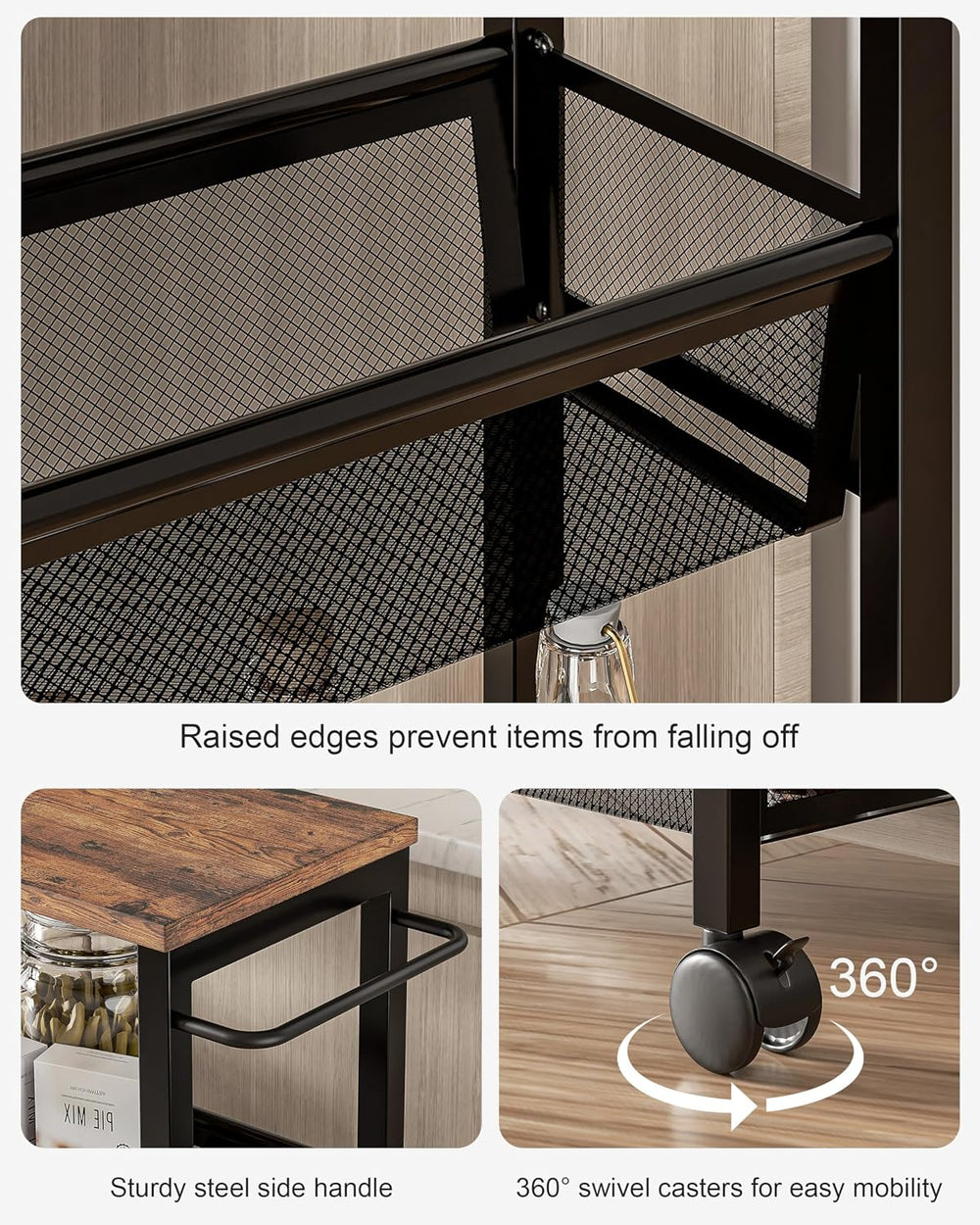 VECELO 4 Tier Slim Rolling Cart Organizer, Rolling Carts On Wheels with Stora...
