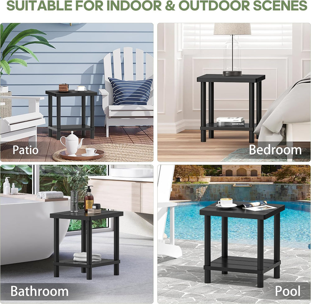 Outdoor Side Table with 2-Tier, Bamboo Small Patio Adirondack Tables | Black,...