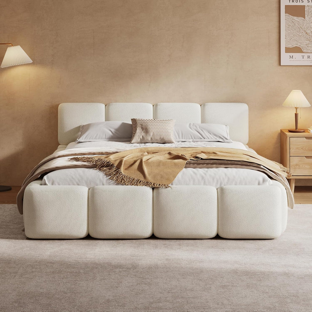 Christopher Knight Home Hazel Queen Size Platform Bed, Boucle Thick Headboard...