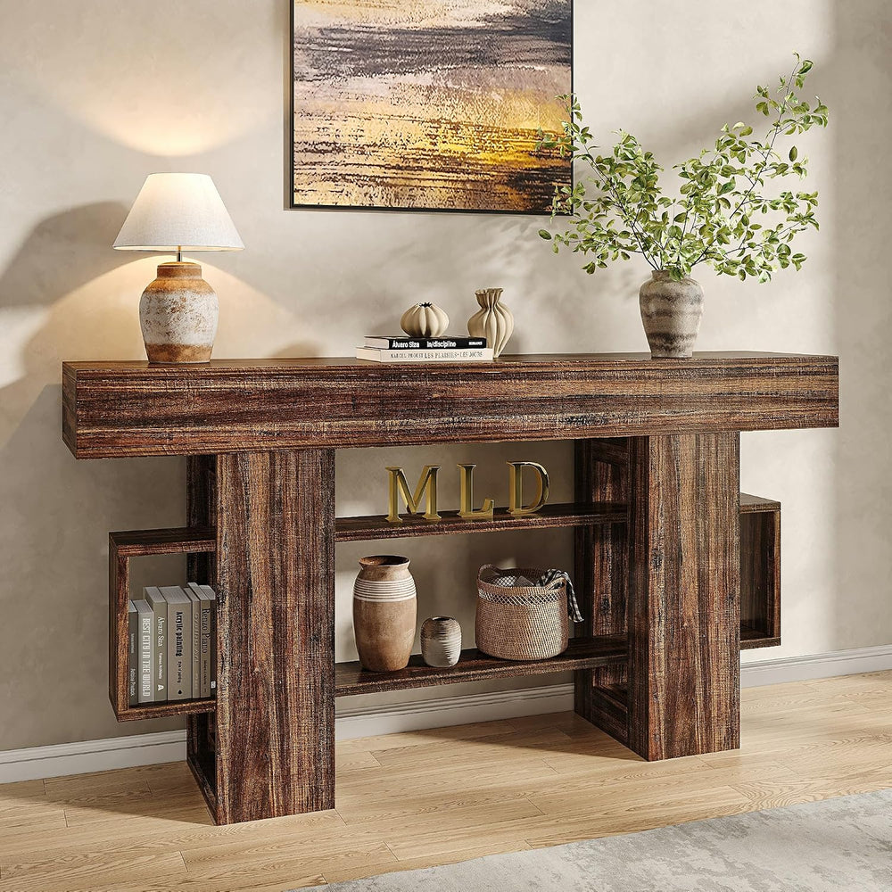 Feonase 63 Inches Long Console Table for Entryway, Wood Sofa Table Behind Cou...
