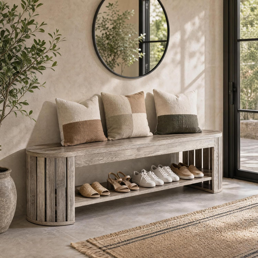 Tribesigns 63'' Shoe Storage Bench,Wooden Narrow 2-Tier Entryway Benc...