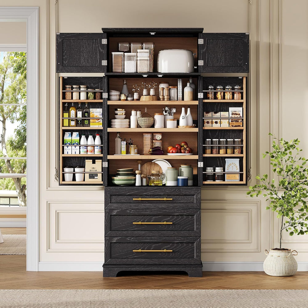 78.2" Tall Farmhouse Kitchen Pantry Cabinet with 8 Door Shelves, Storage...