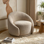 VANOMi Swivel Chairs for Living Room, 34" W Boucle Accent Chair, Taupe | 360 Degree Swivel Barrel Chair Comfy Chair for Bedroom Oversized Armchair Reading Nook Chairs for Apartment, Office Reception