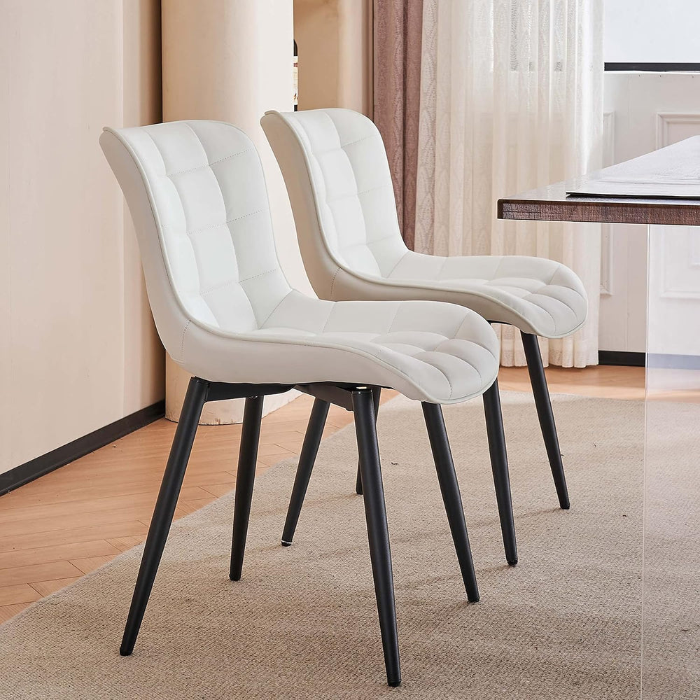 YOUTASTE White Dining Chairs Set of 2, Faux Leather Upholstered Armless Chair...