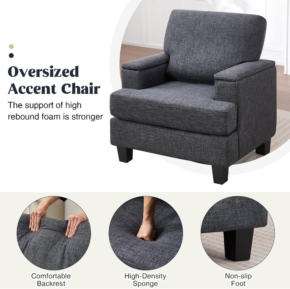 Accent Chairs with Armrest Storage, Modern Fabric Reading Chairs, Upholstered...